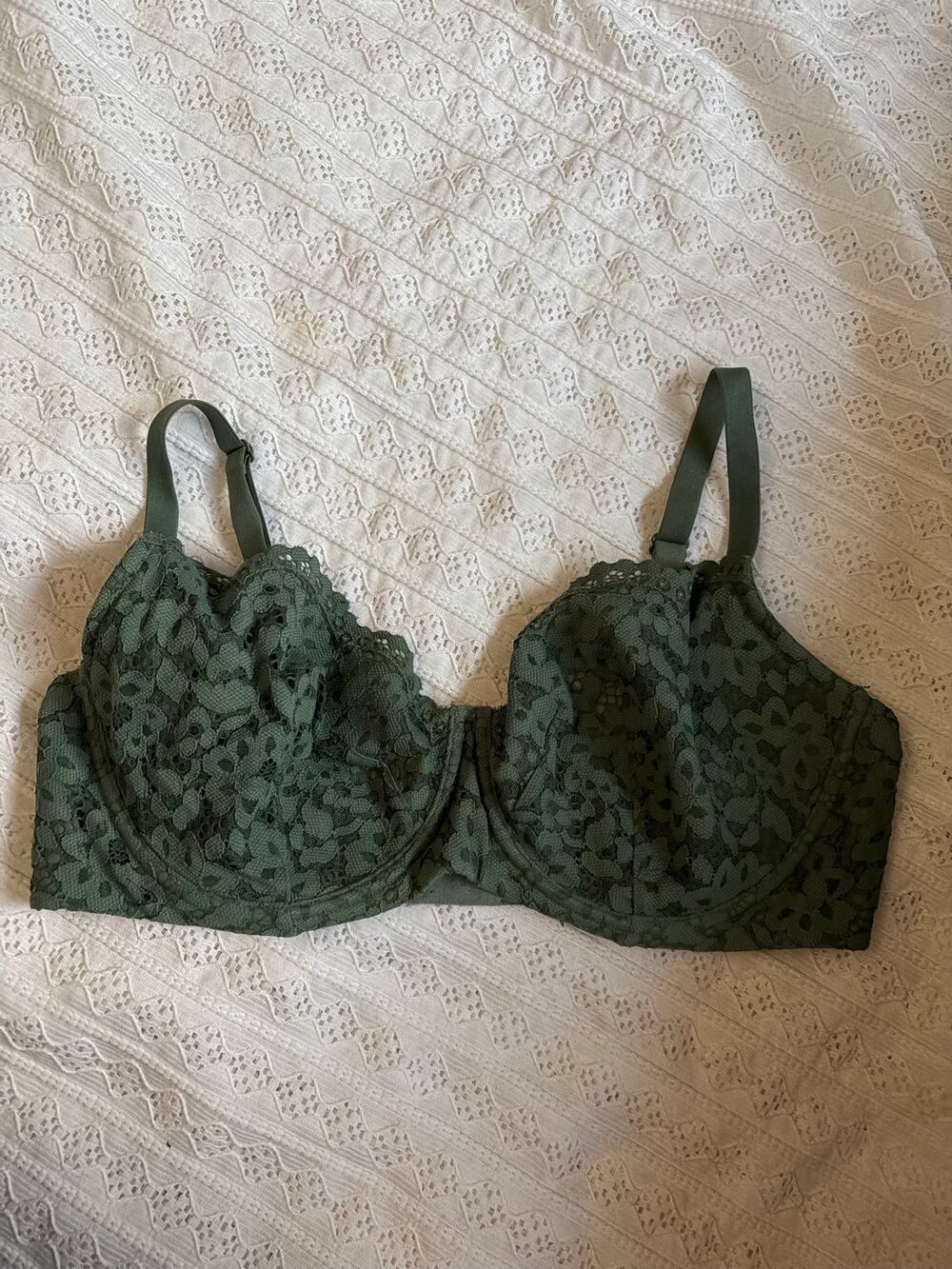 Victoria's Secret Green Lace Unlined Demi Bra 38DDD Floral Underwire Sexy